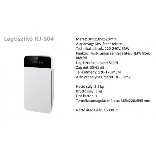 Légtisztító berendezés S04 150m2/óra 35W